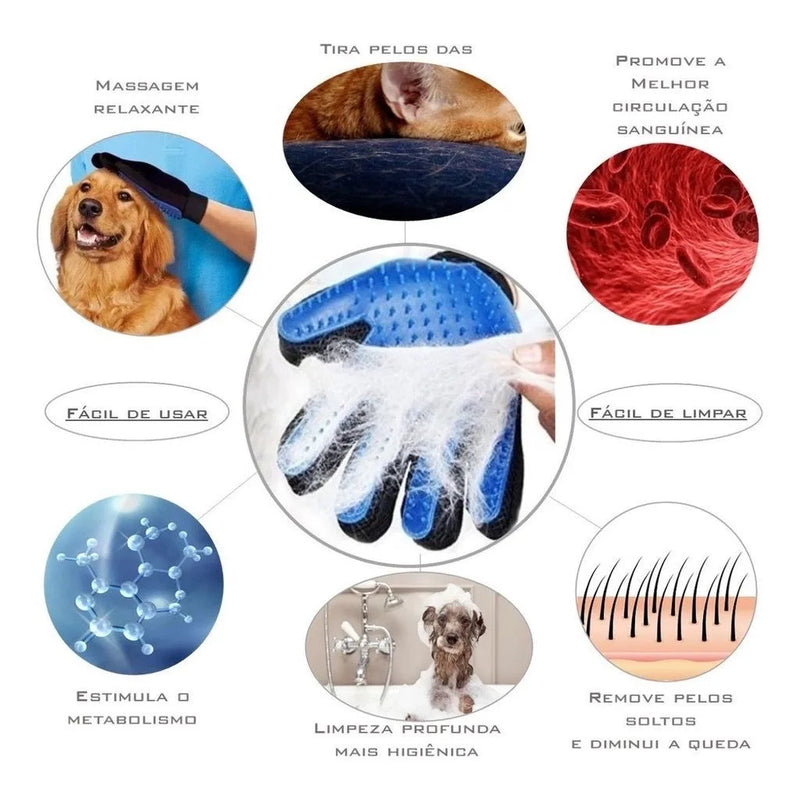 Luva Escova Nano Magnética Tira Pelos Dos Pets Cães E Gato Saúde Casa Pet Utensílios Utilidades Amigo Pet