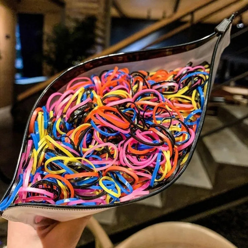 1000 Peças Bolsa Elástico De Cabelo Descartável Multicolorido