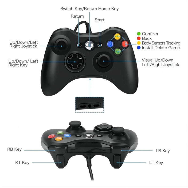 Controle Joystick para Xbox 360, Vídeo PC e Gamer, Cabo Fio, Xbox 360