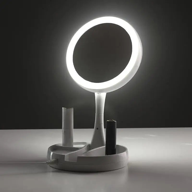 Espelho de mesa Luz Led Maquiagem Portátil Pilha USB Aumento em até 10x